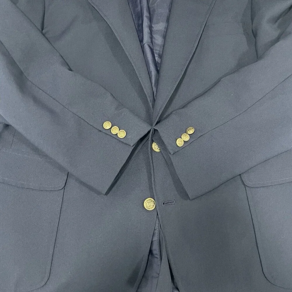 Reed St James Navy Gold 2 Button Vented Easy Care Sports Coat Blazer USA Size 44